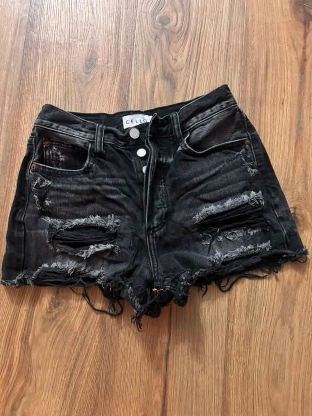 Cello Black Distressed Denim Cutoff Shorts